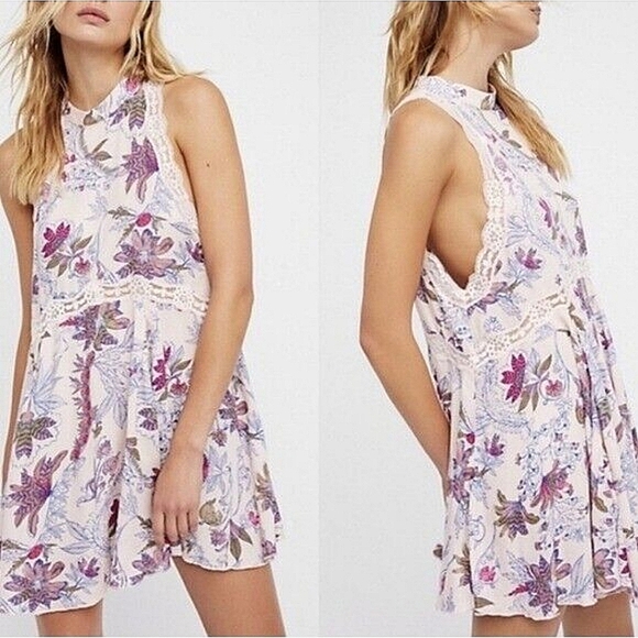 Free People Dresses & Skirts - Free People She Moves Chemise high neck lace trim mini dress size S